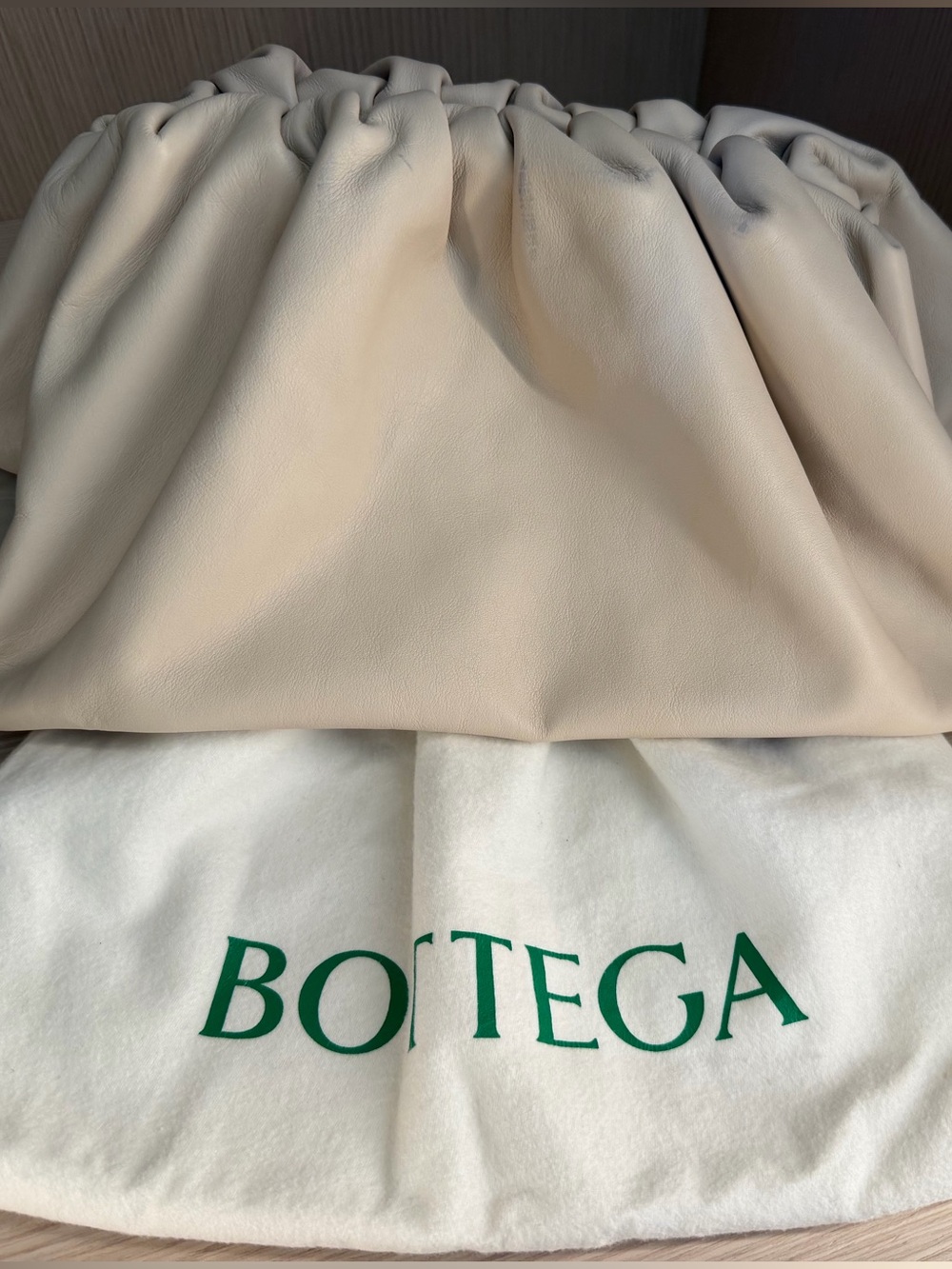 Bottega Veneta Light Beige Pouch Bag.